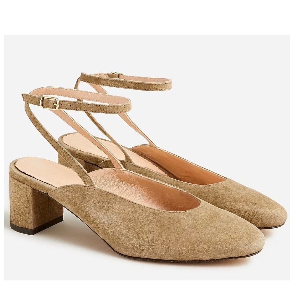 J.Crew Millie Ankle-Strap Heels Women's 11 Moss Green Suede Block Heel Classic